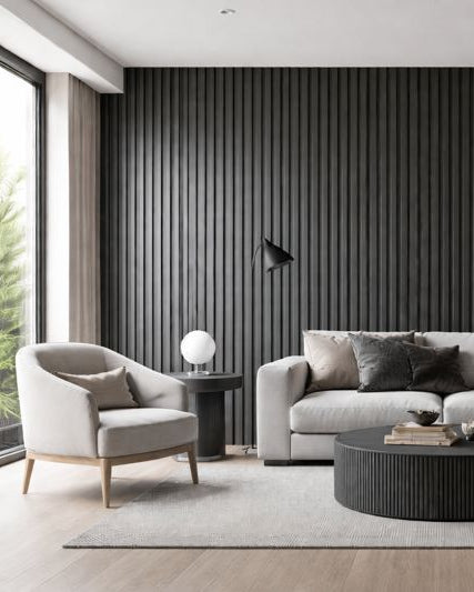 חיפוי קיר פסים דמוי עץ בגוון שחור מטאלי WP-08