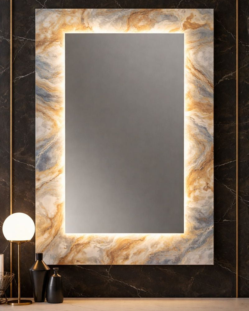 חיפוי קיר דמוי שיש מראה אפרפר עם נימי ענבר