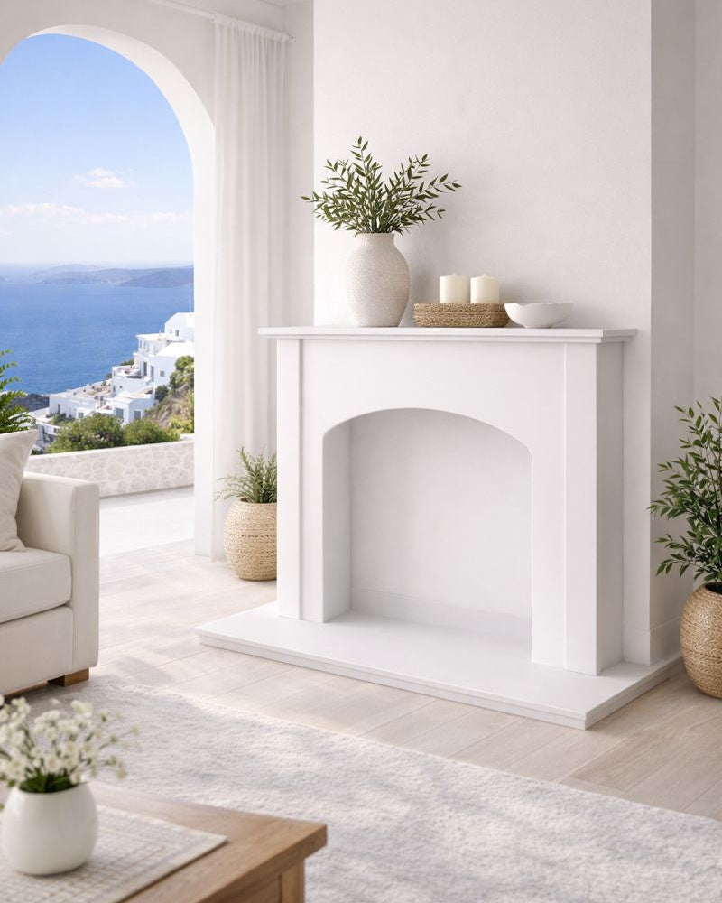 חיפוי קמין במראה יווני מינימליסטי