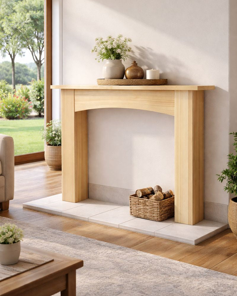 חיפוי קמין מראה עץ בהיר