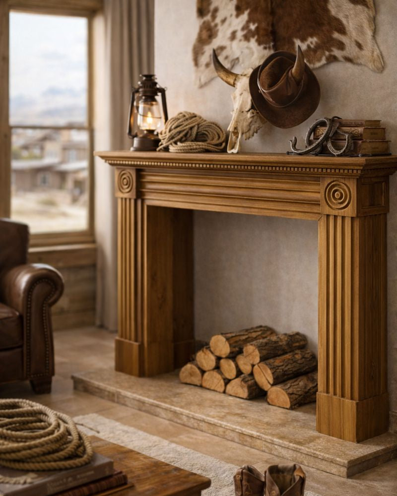 חיפוי קמין במראה עץ כפרי