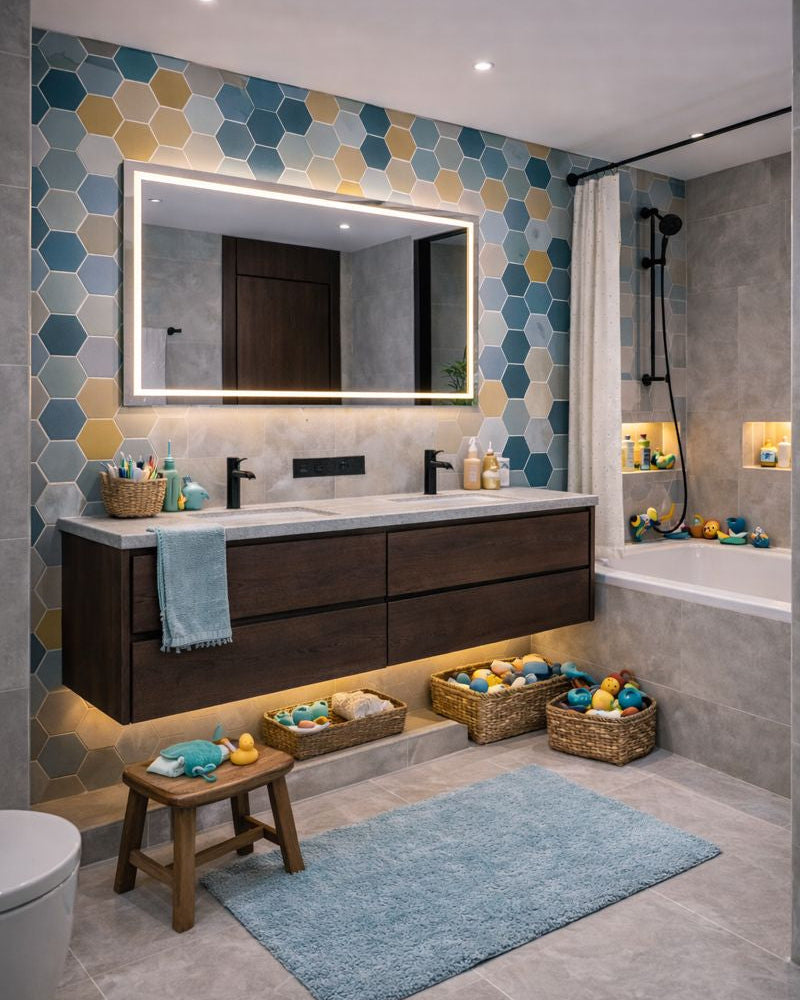 מראת קיר בצורת מלבן עם מסגרת לד