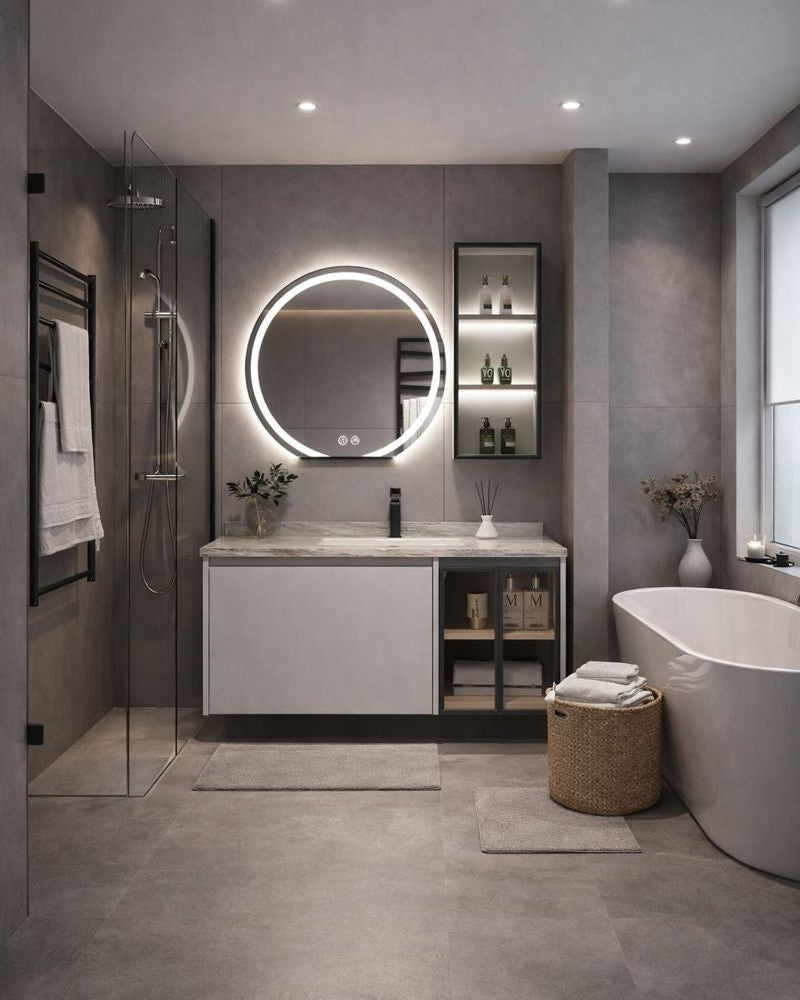 מראת קיר עגולה עם תאורת לד