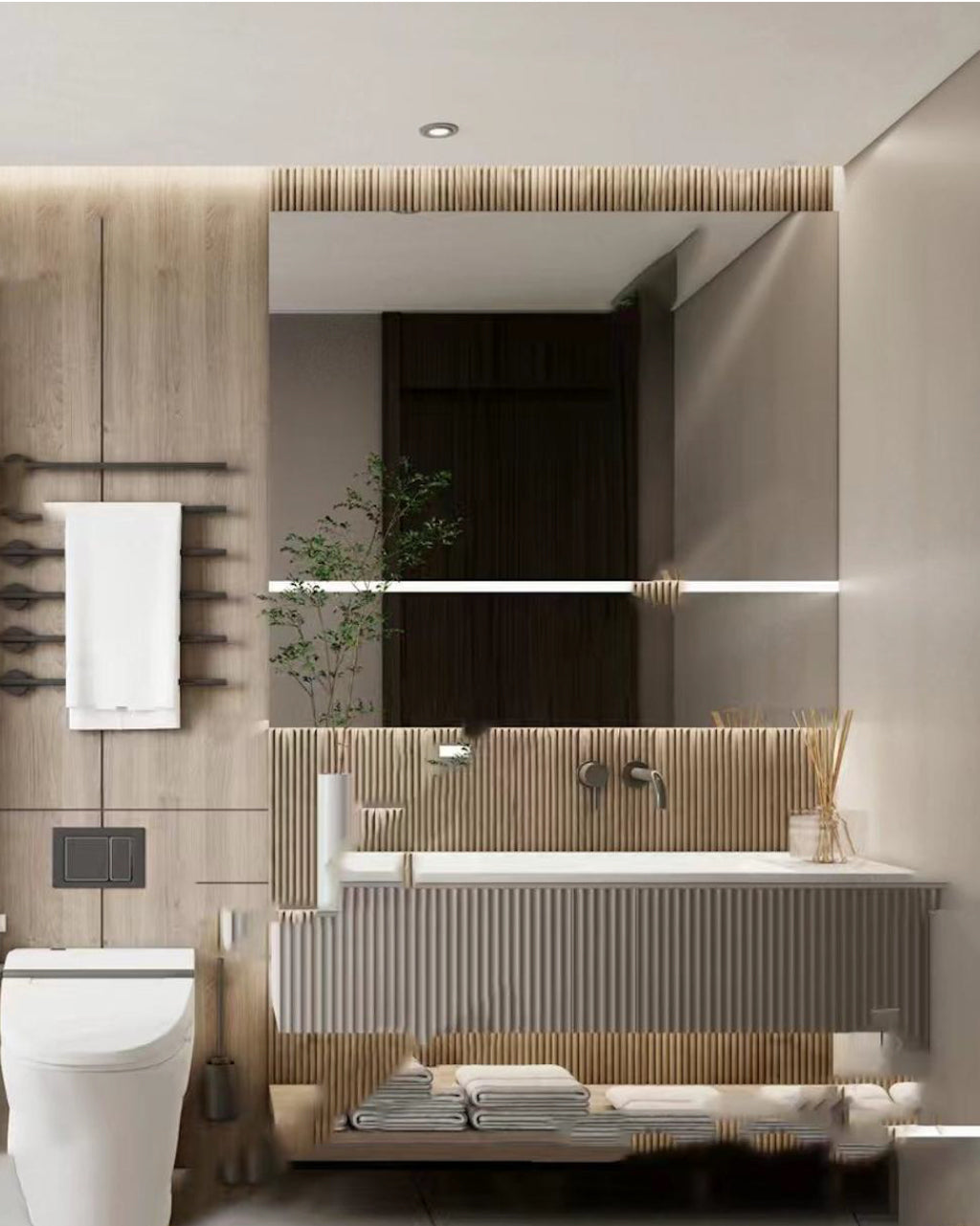 מראת קיר מלבנית עם פס אור