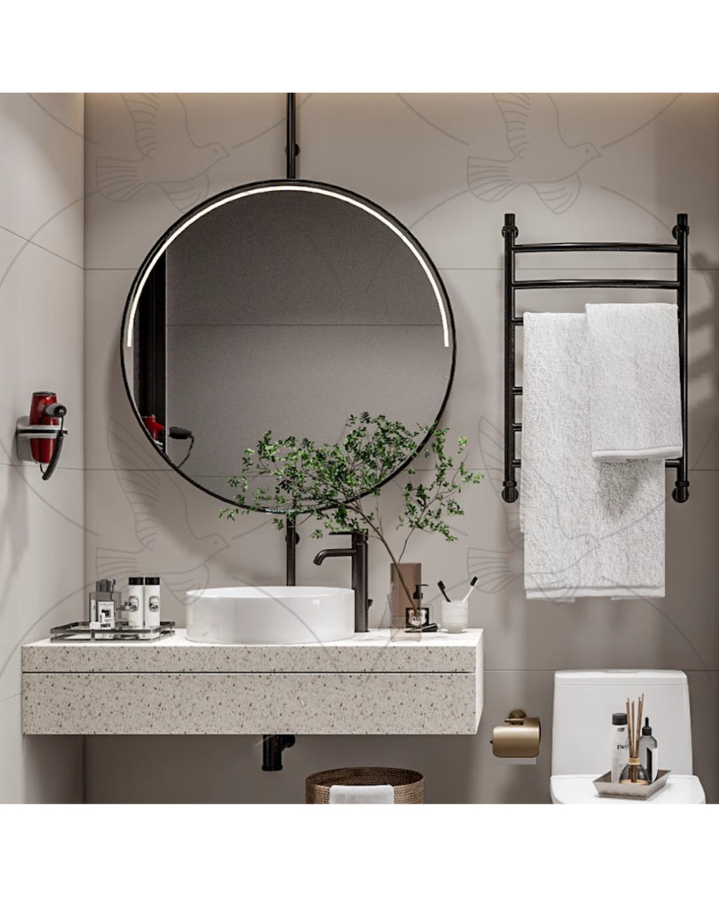 מראת קיר עגולה גדולה ממוסגרת