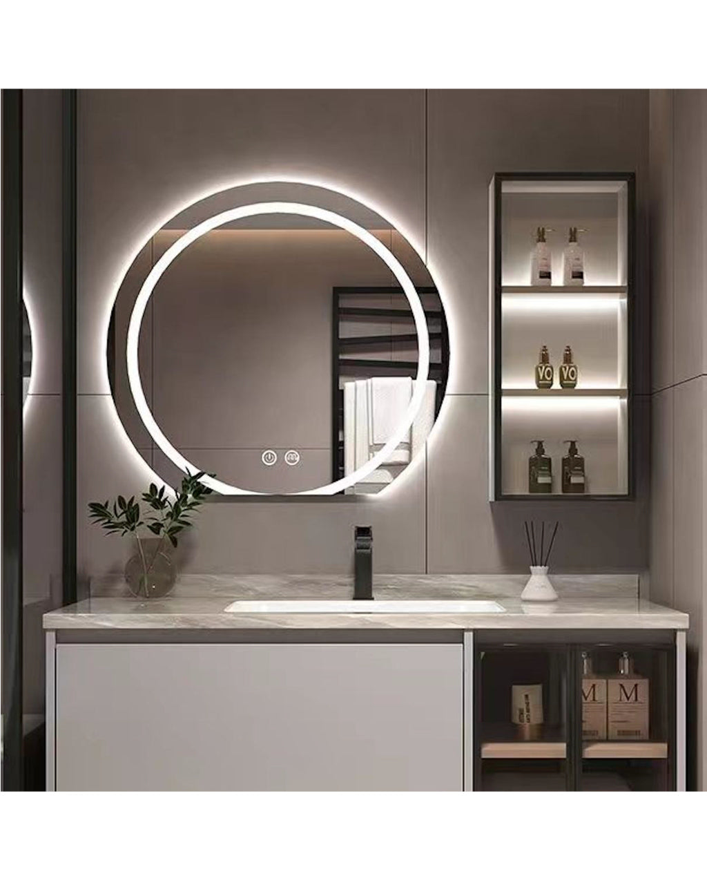 מראת קיר עגולה עם תאורת לד