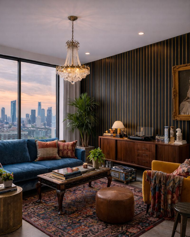 חיפוי קיר פסים צבע שחור עם פסי זהב