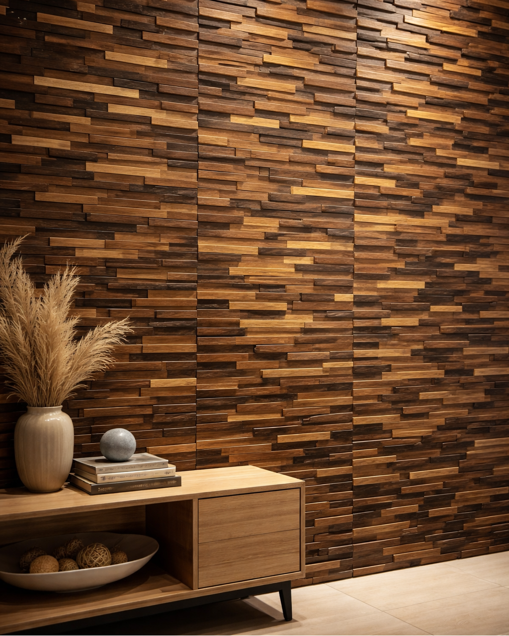 חיפוי רצועות עץ MDF גוון עץ