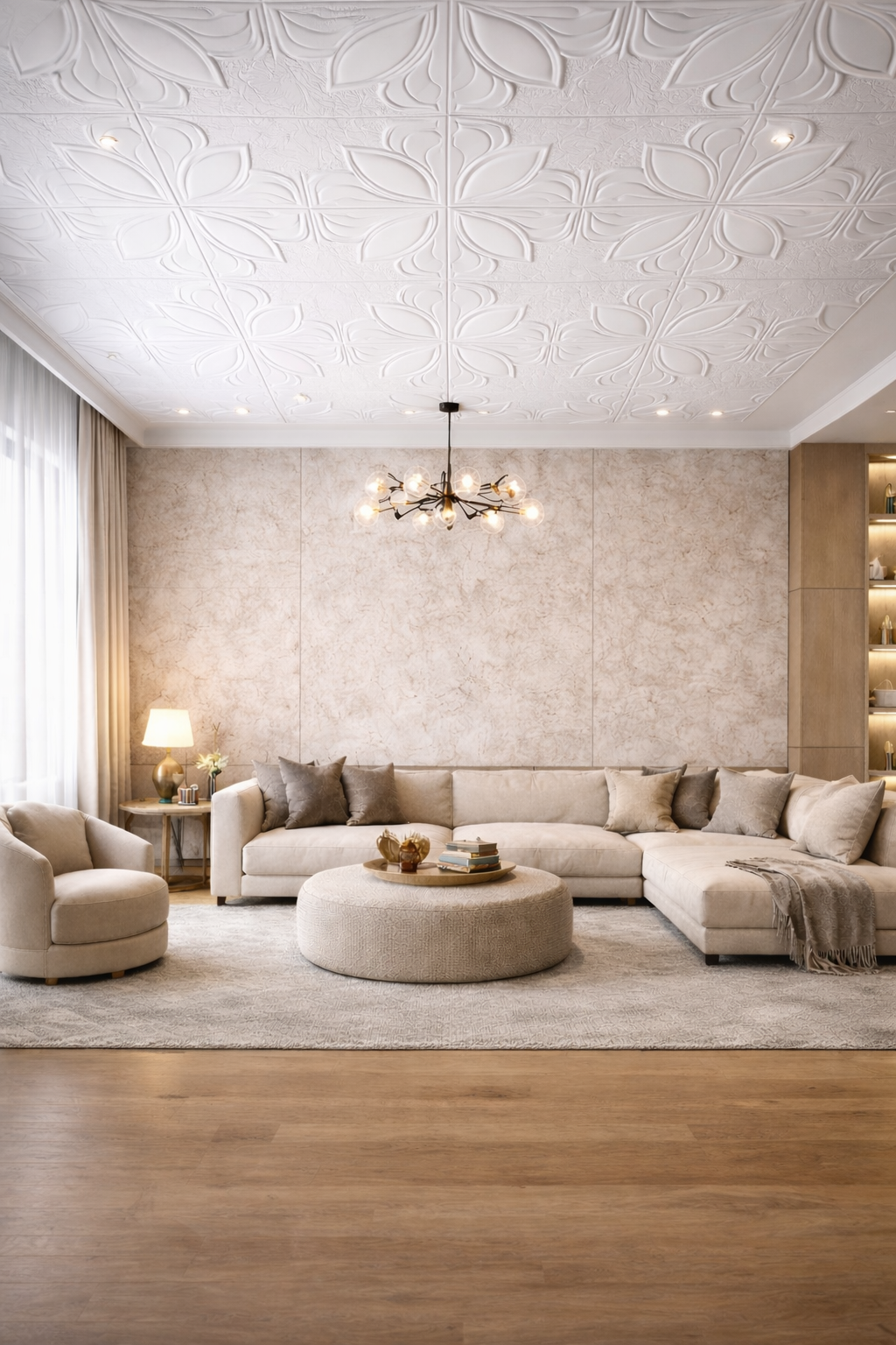 חיפוי תקרה פוליסטרין דגם ארבע עלים