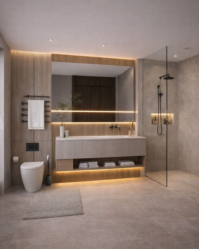 מראת קיר מלבנית עם פס אור