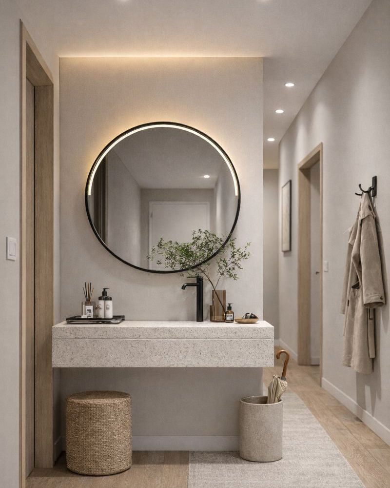 מראת קיר עגולה גדולה ממוסגרת