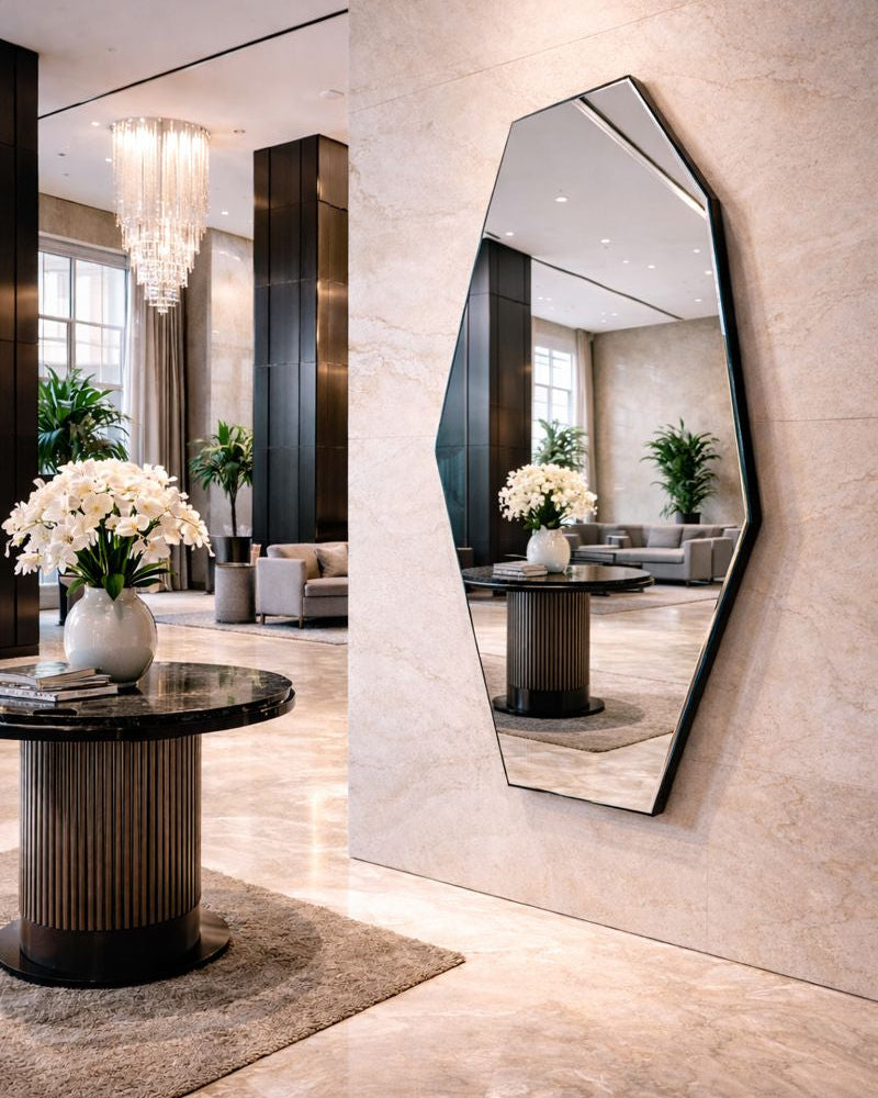 מראת קיר מעוצבת בצורה גיאומטרית