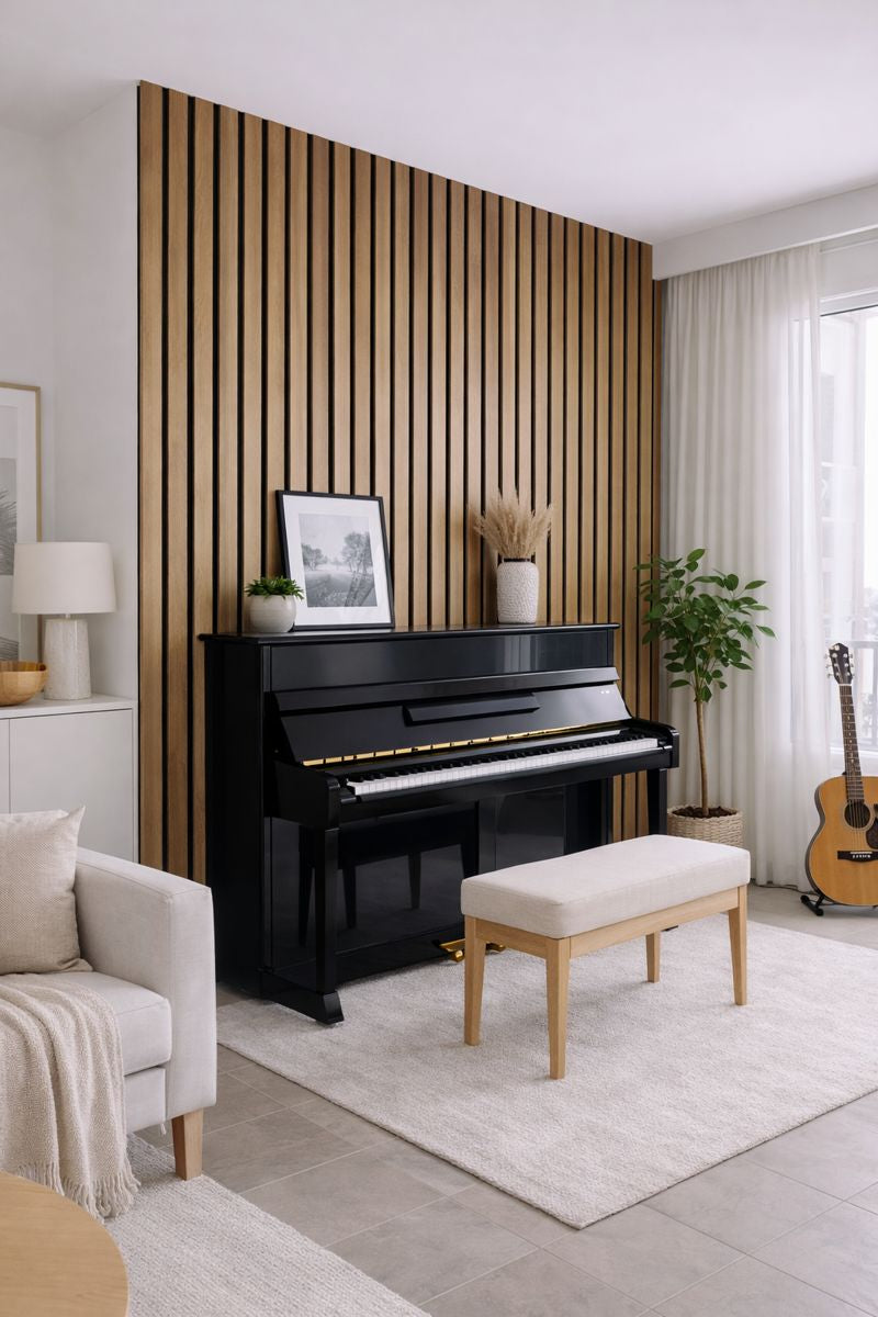 חיפוי קיר פסים דמוי עץ עם פסים שחורים